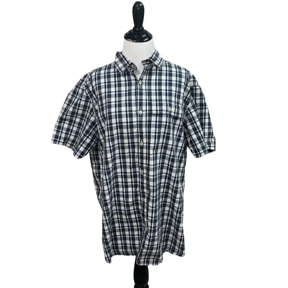 The North Face Men's L Large Button Down Shirt Short Sleeve Plaid Pattern Blue